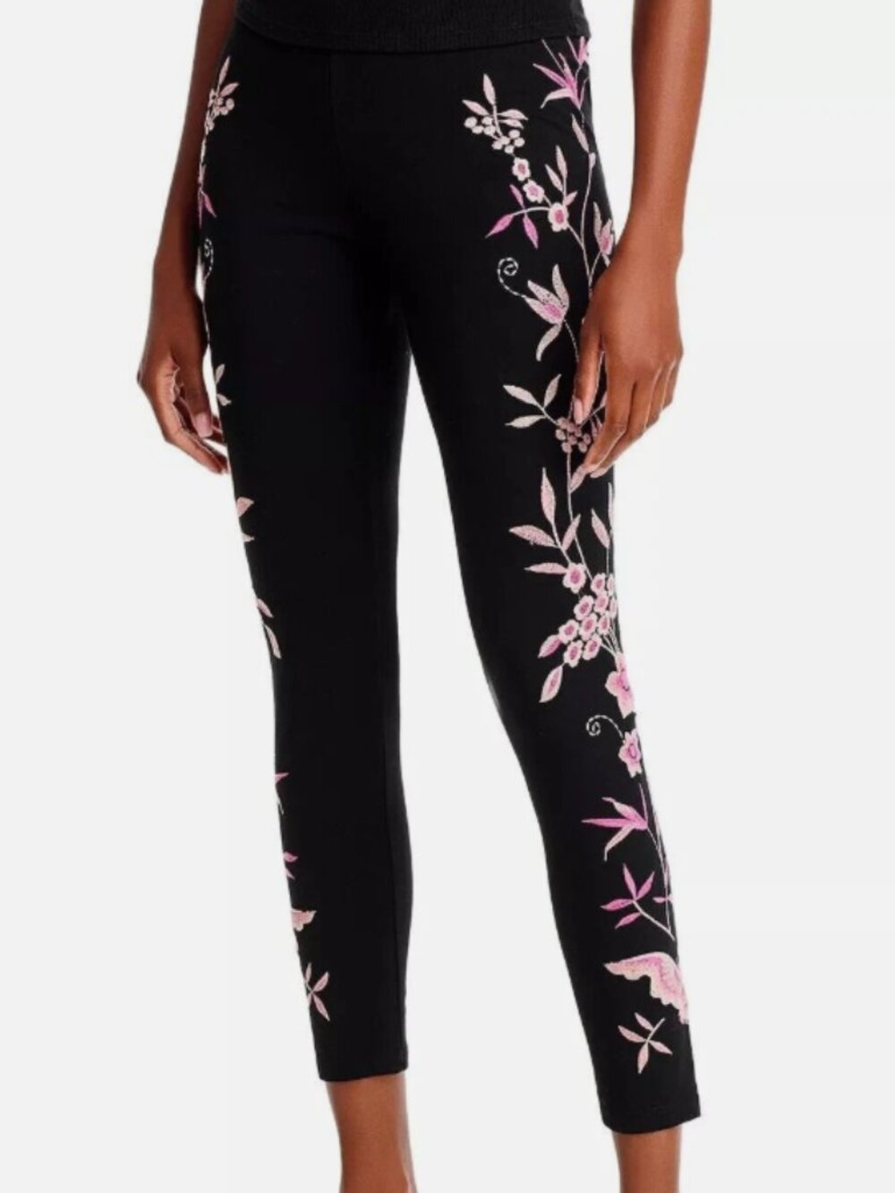 Johnny Was Rosalyn Floral Embroidered Stretch Leggings - Women's M 130
